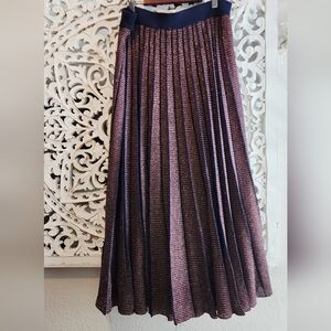 TANYA TAYLOR KNITTED FULL CIRCLE PLEATED SKIRT BLUE-RED WOMENS SIZE LARGE